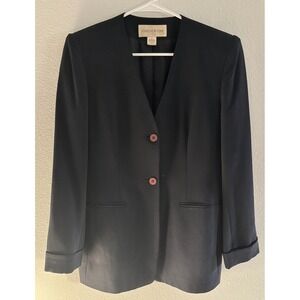 Vintage Jones New York 100% Silk Blazer Women 4 Navy Jacket Oversized Preppy 90s